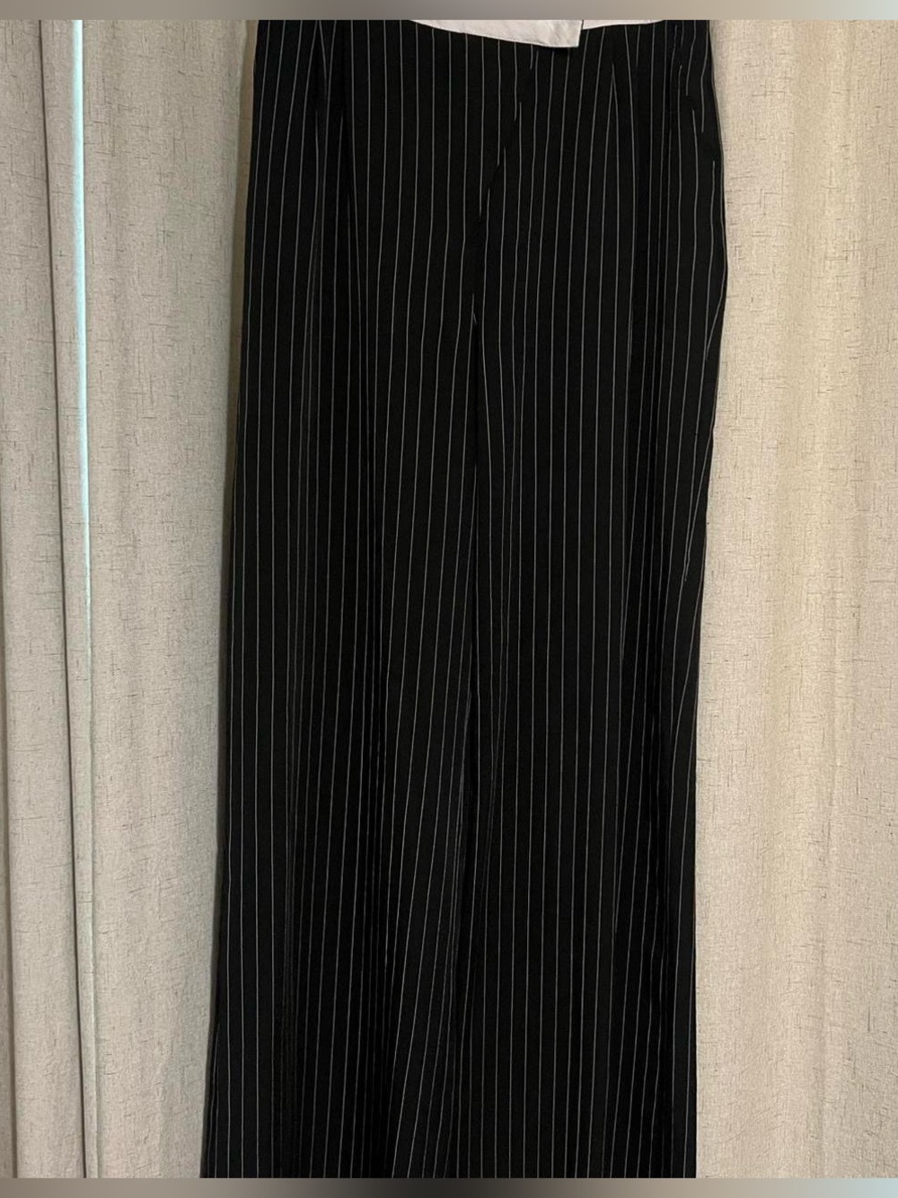 Black Pinstripe Wide-Leg Trousers